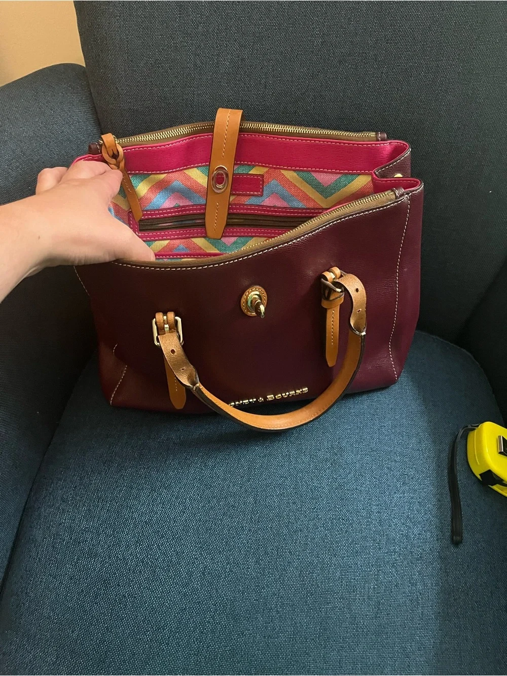 Dooney & Bourke Burgundy and Tan Leather Satchel